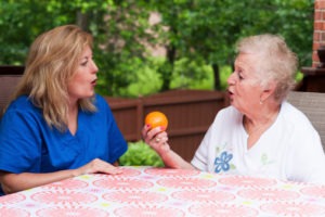 Stroke patient in speech therapy